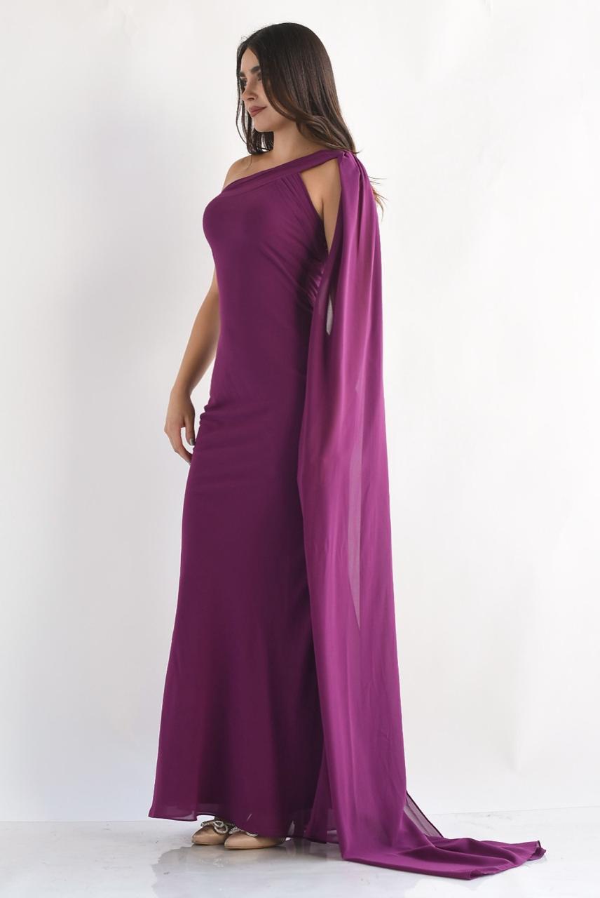 Vestido largo asimétrico un hombro cauda
