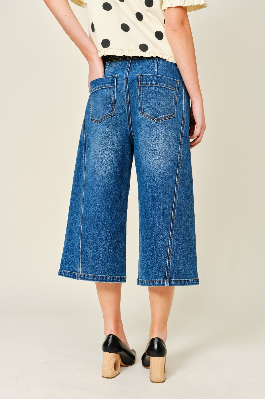 Bermuda Denim culotte costuras