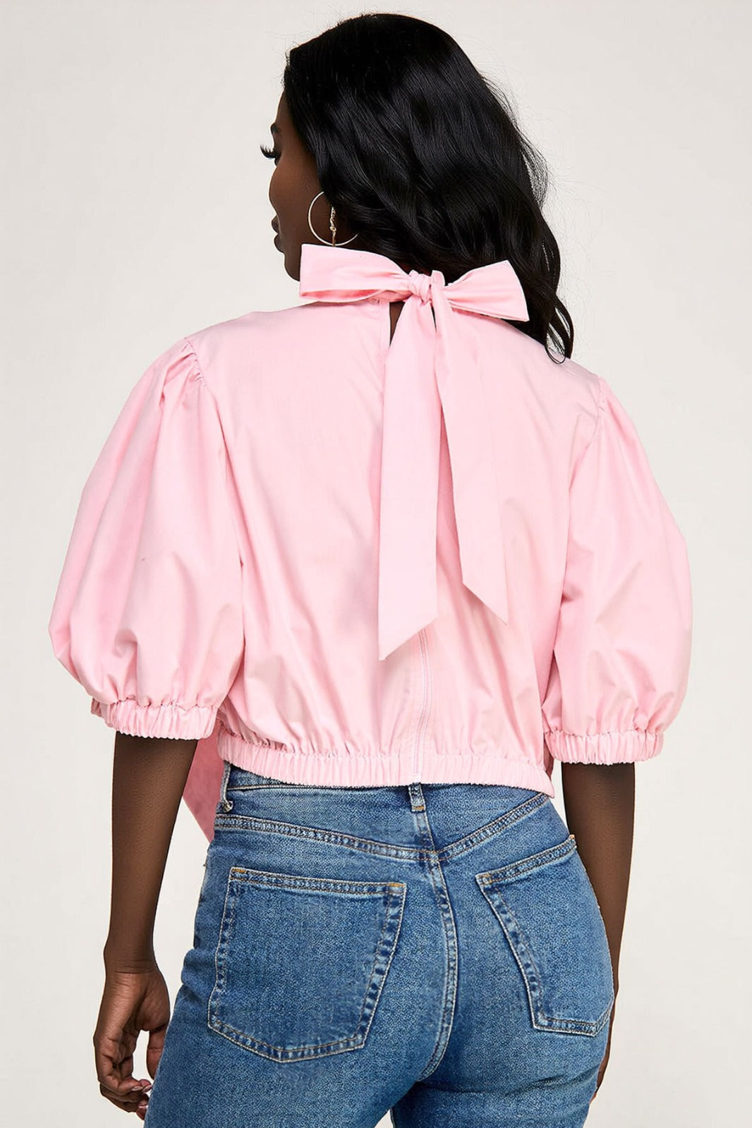 Blusa manga globo moño plisado