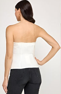 Fashion Styled Blusa strapless moños Blanco
