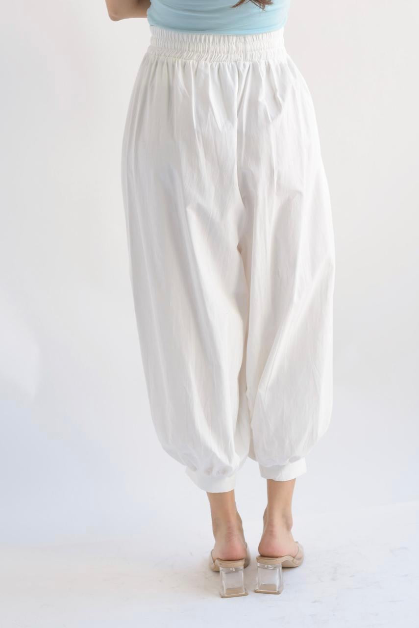 Pantalón globo cintura elástica Blanco