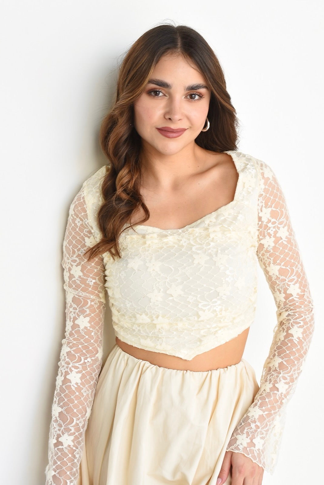 Top encaje cuello cuadrado Ivory