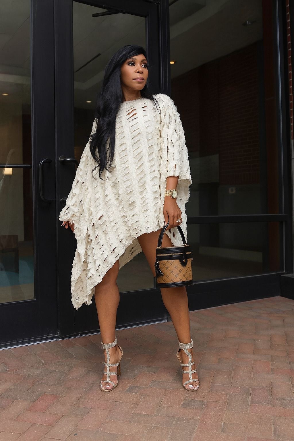 Poncho deshilado denim Blanco