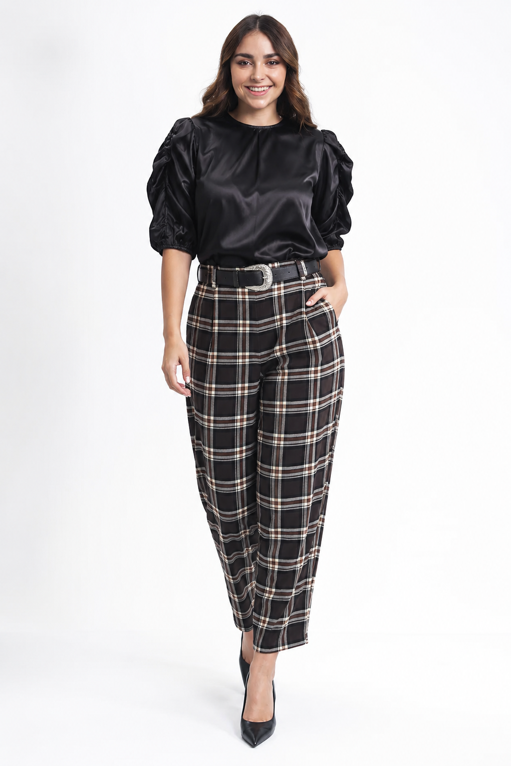 Blusa manga puffy satinada Negro