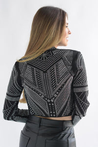 Fashion Styled Blazer crop brillos Negro