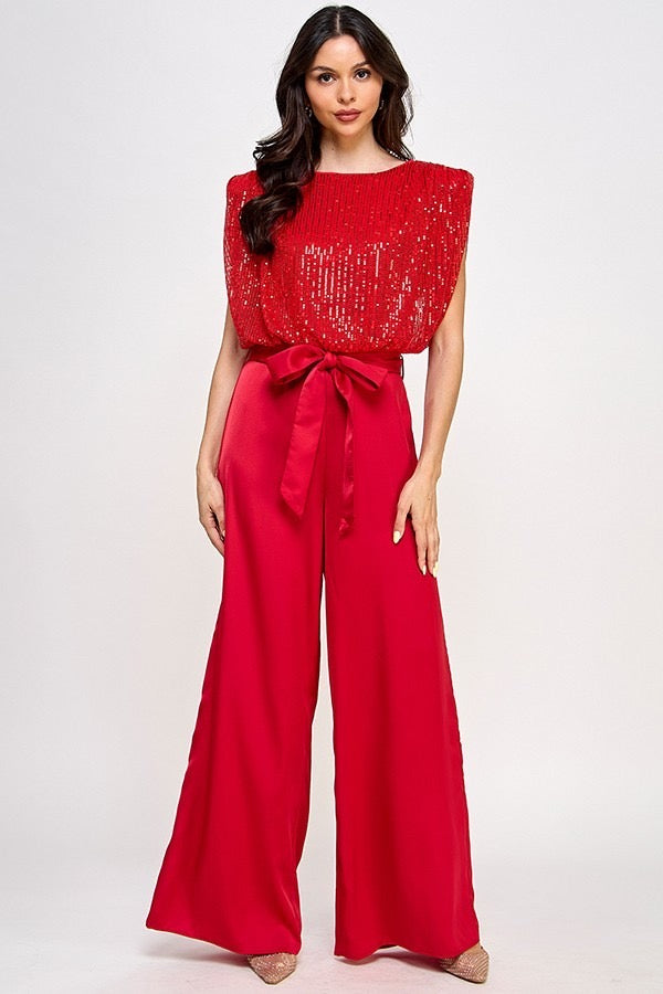 Jumpsuit torso lentejuela Rojo