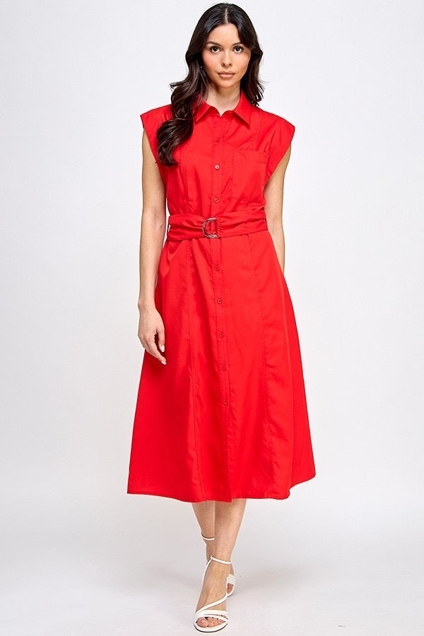 Vestido camisero cinturón Rojo