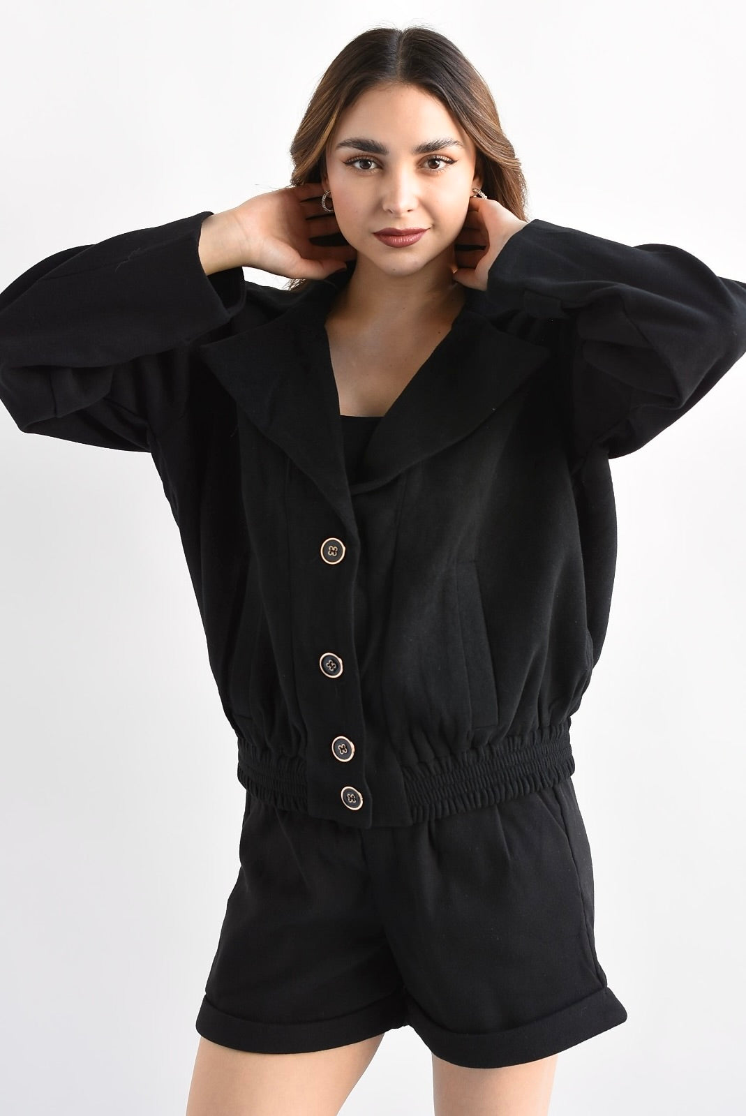 Set de Short y Chamarra fleece Negro