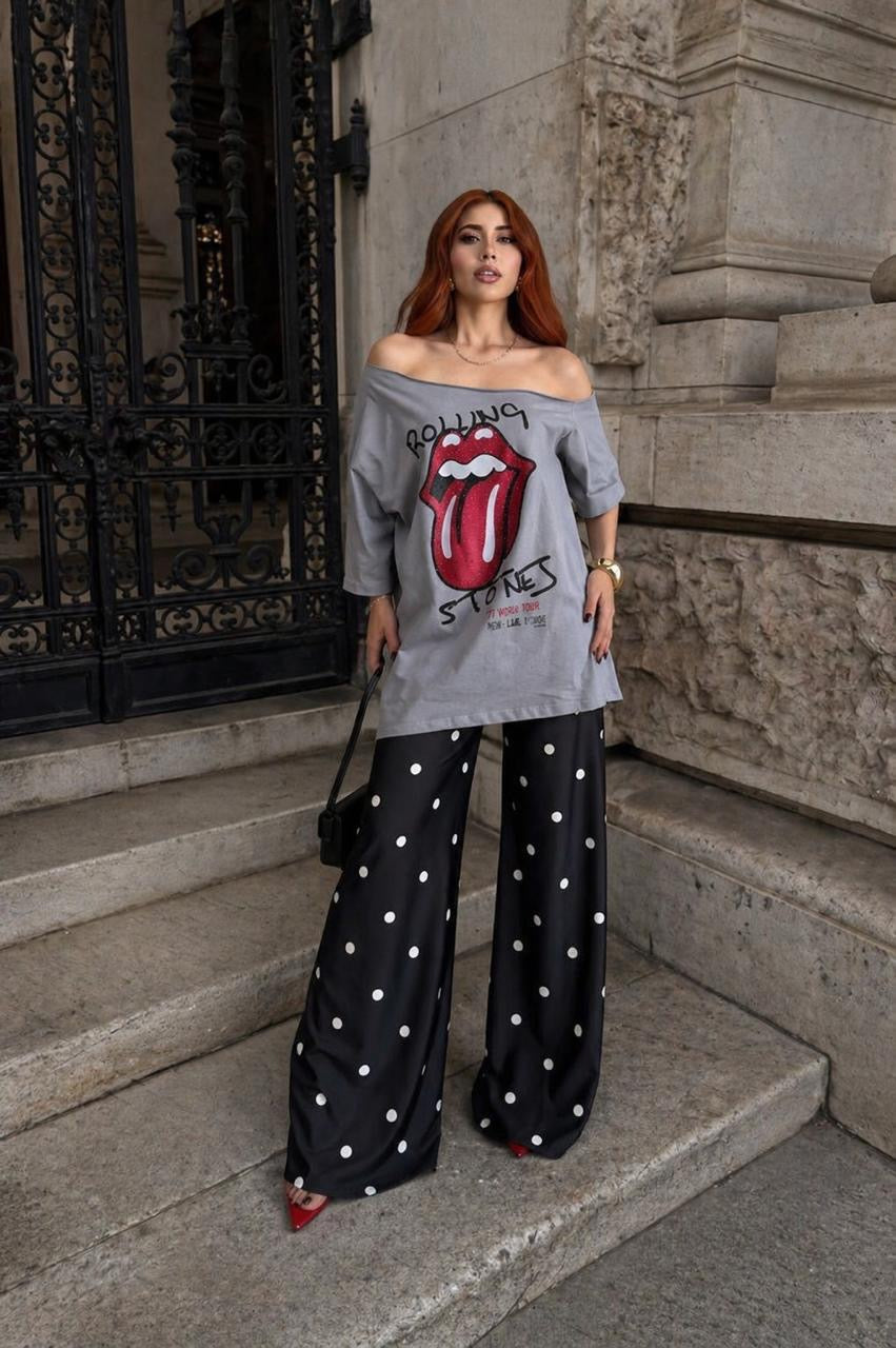 T-Shirt asimétrica Rolling Stones brillos