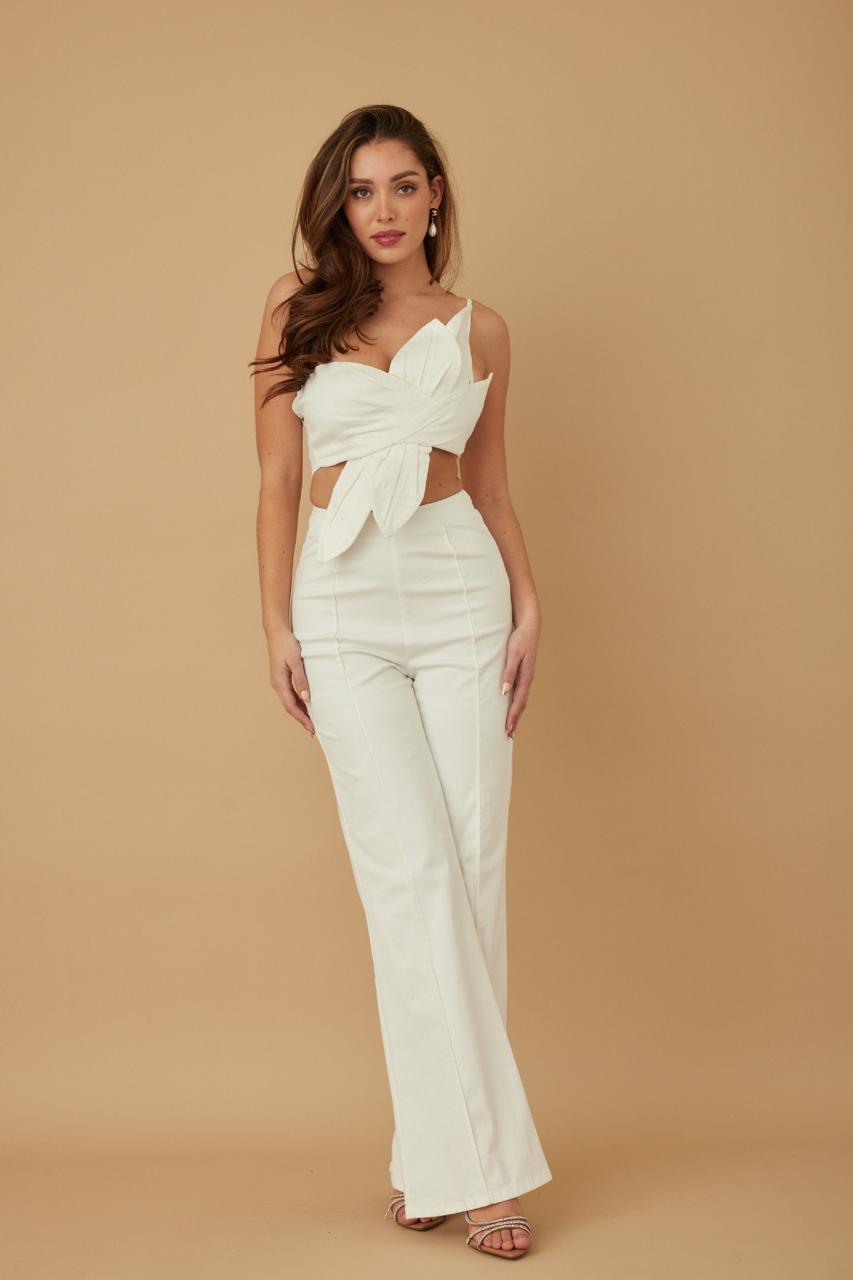 Set Pantalón y Top pétalos Blanco