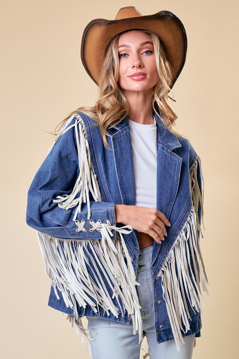 Blazer Denim flecos vinipiel