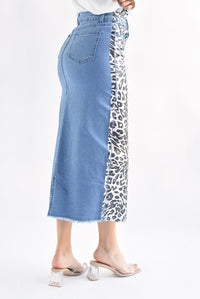 Fashion Styled Falda recta Denim Leopardo Azul