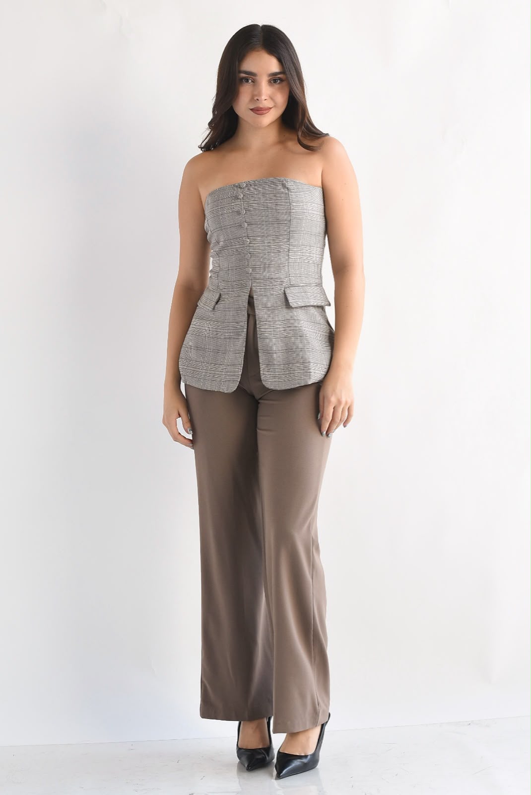 Blusa strapless cuadros