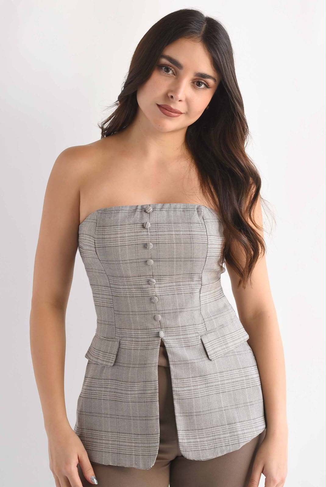 Blusa strapless cuadros