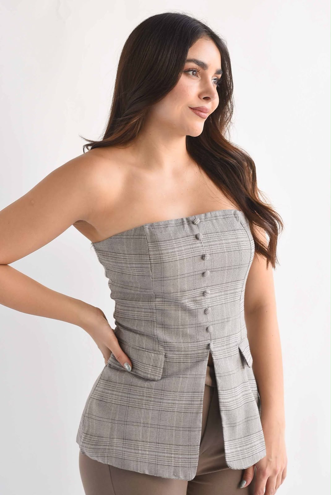 Blusa strapless cuadros