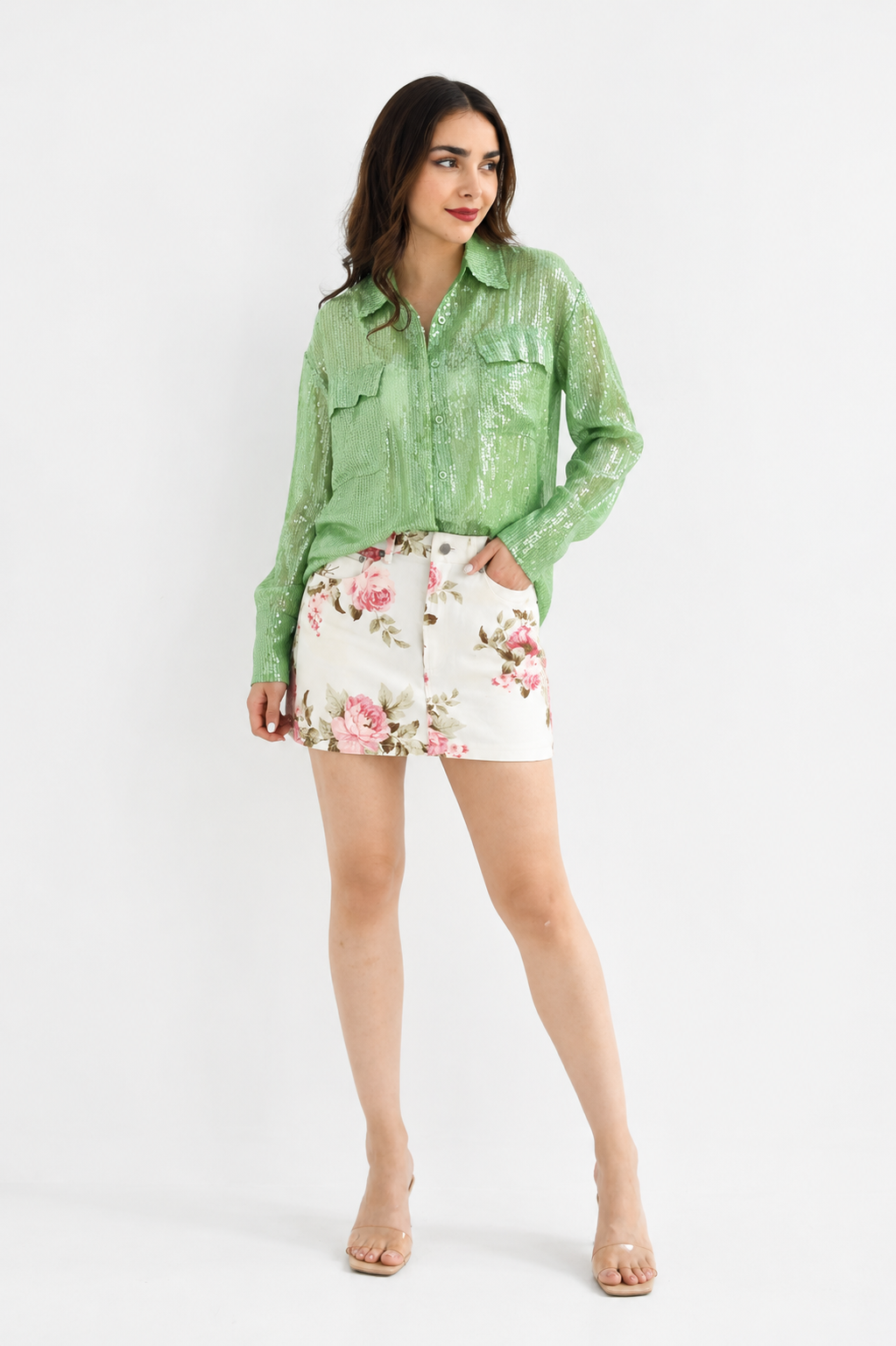 Camisa cargo de lentejuela Verde