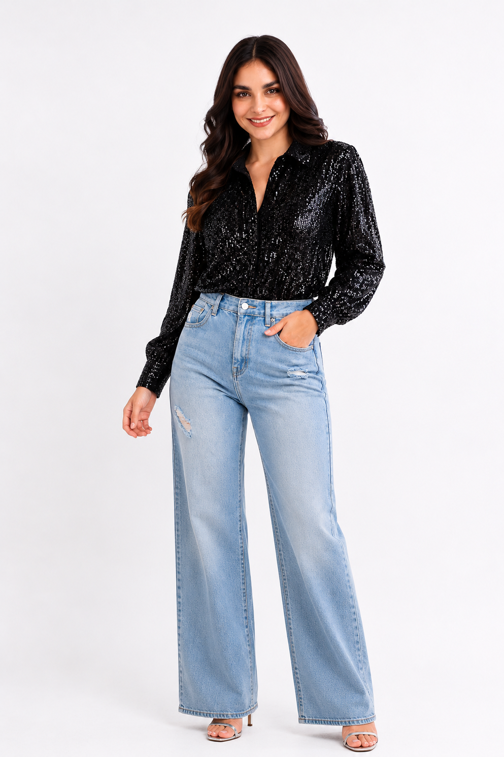 Camisa lentejuela tornasol  Negra