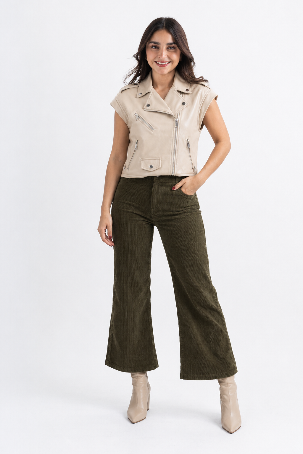 Pantalón campana de pana Verde Militar