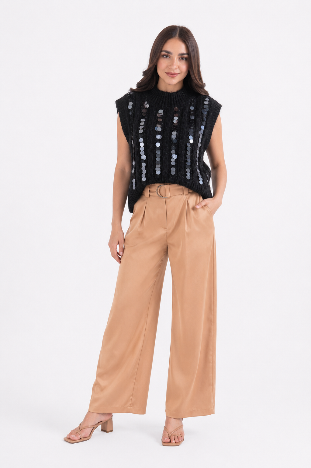 Pantalón pierna ancha Camel