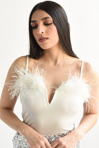 Fashion Styled Body terciopelo plumas Blanco