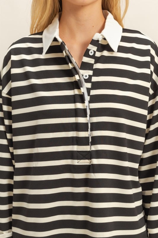 Blusa polo holgada rayas Negro