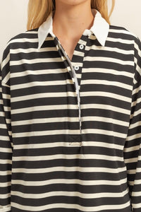 Fashion Styled Blusa polo holgada rayas Negro