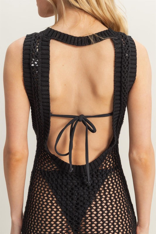 Cover-up crochet espalda descubierta Negro
