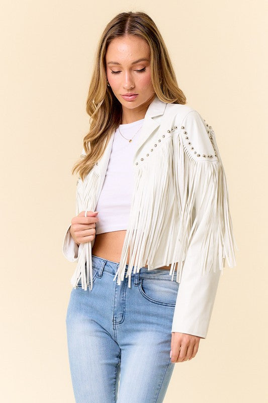 Chamarra flecos vinipiel Blanco