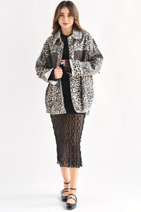 Fashion Styled Shacket denim flecos Leopardo