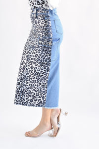 Fashion Styled Falda recta Denim Leopardo Azul