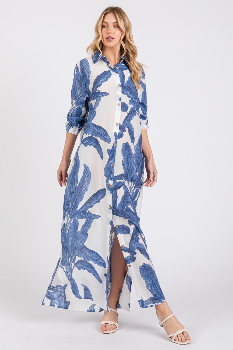 Vestido camisero hojas