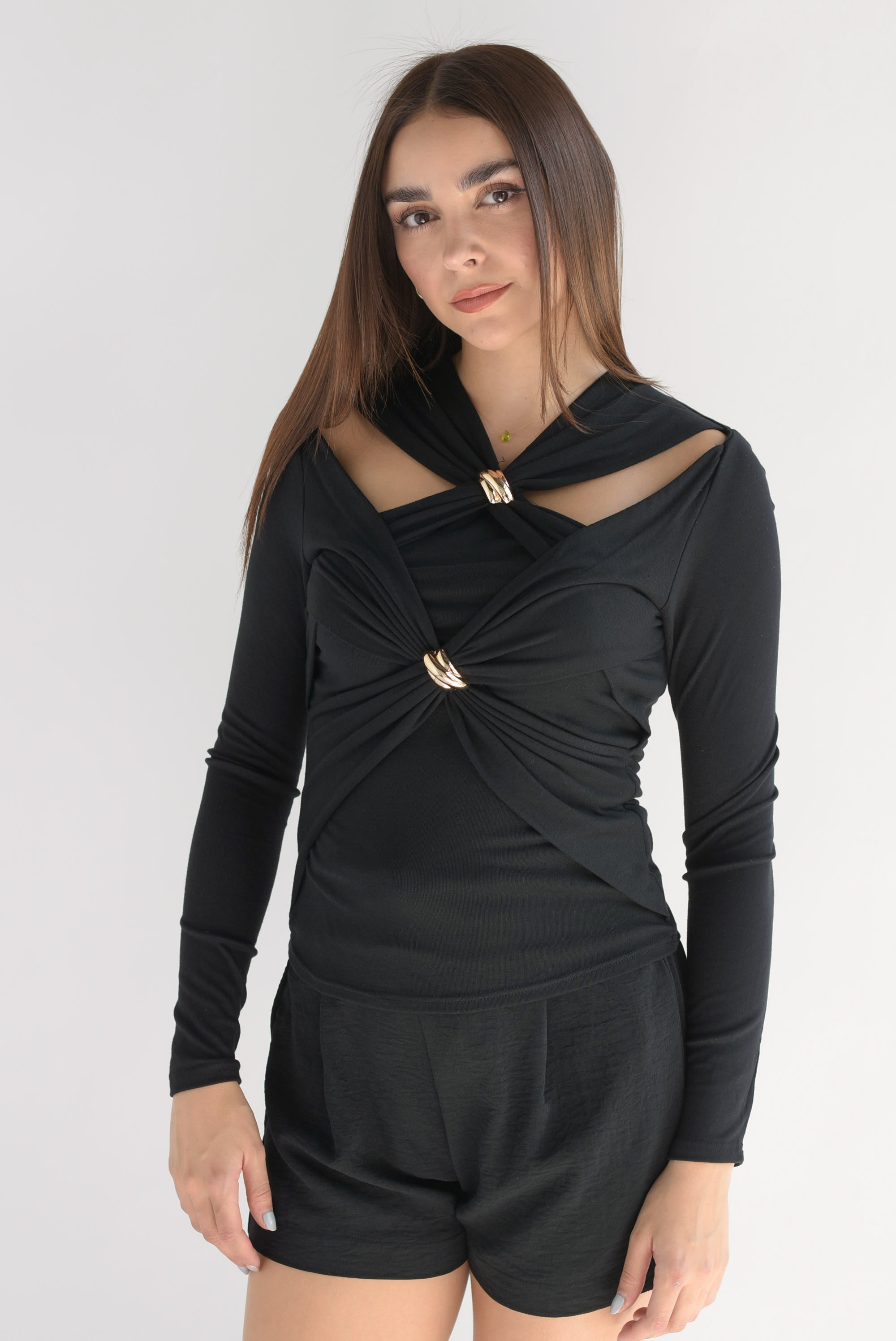 Blusa cruzada cut-out Negra