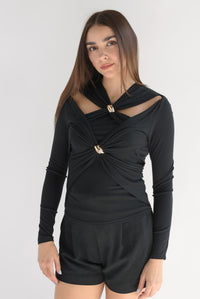 Fashion Styled Blusa cruzada cut-out Negra