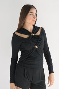 Fashion Styled Blusa cruzada cut-out Negra
