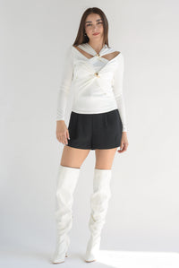 Fashion Styled Blusa cruzada cut-out Blanca