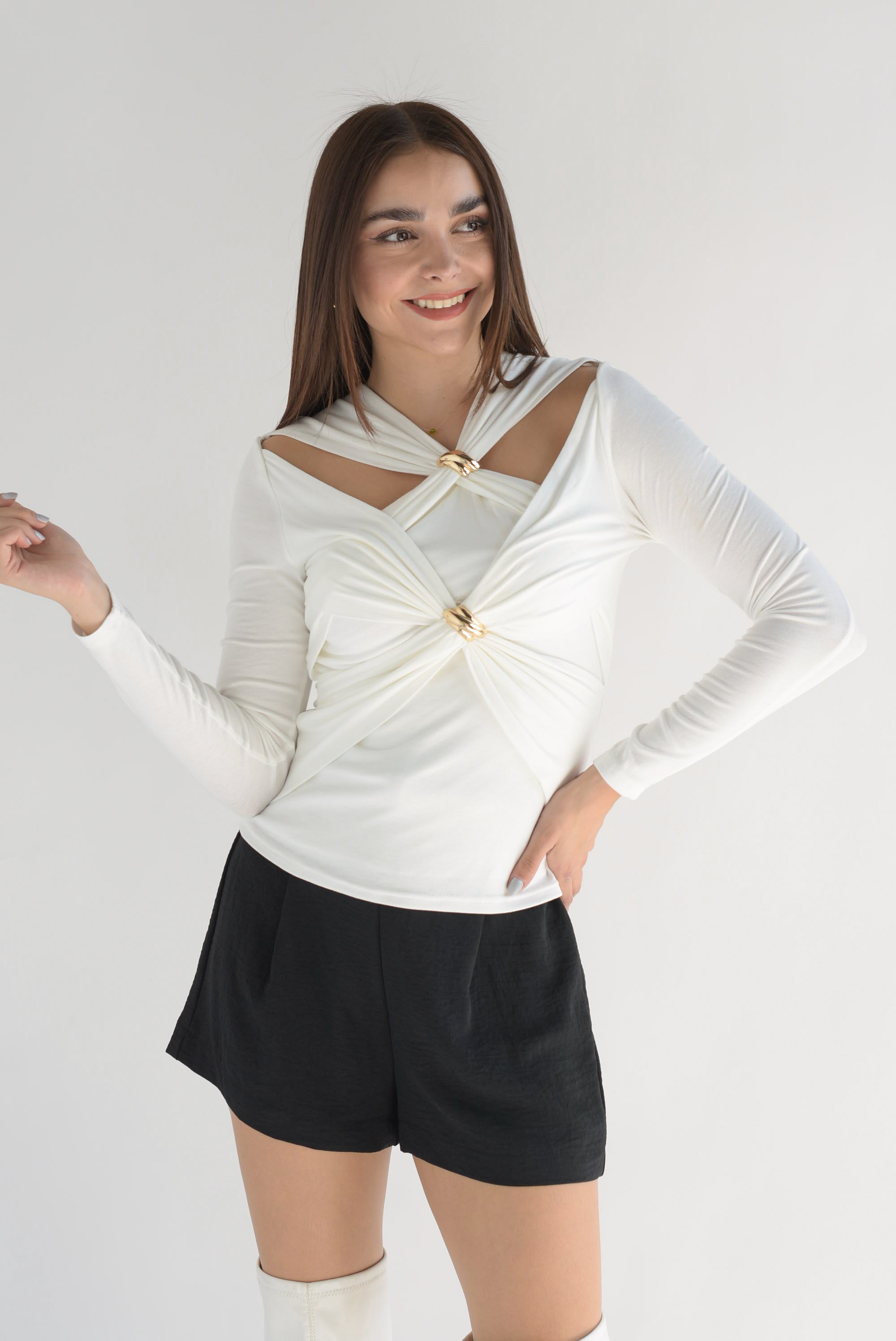 Blusa cruzada cut-out Blanca