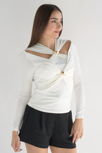 Fashion Styled Blusa cruzada cut-out Blanca