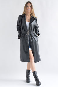 Fashion Styled Gabardina vinipiel cinturones Negro