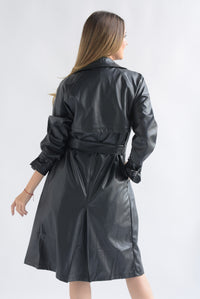 Fashion Styled Gabardina vinipiel cinturones Negro