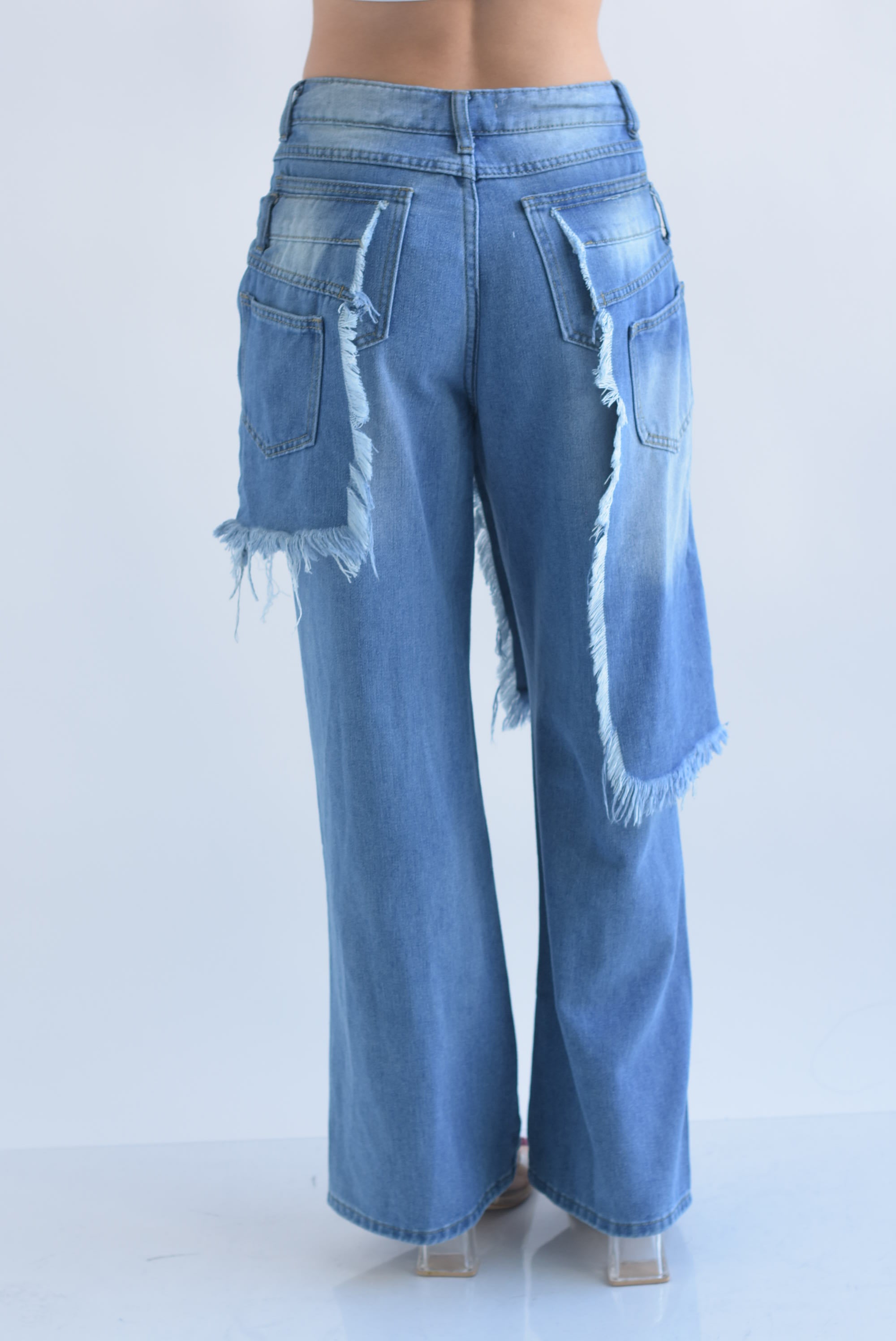 Jeans doble pretina con falda deshilado
