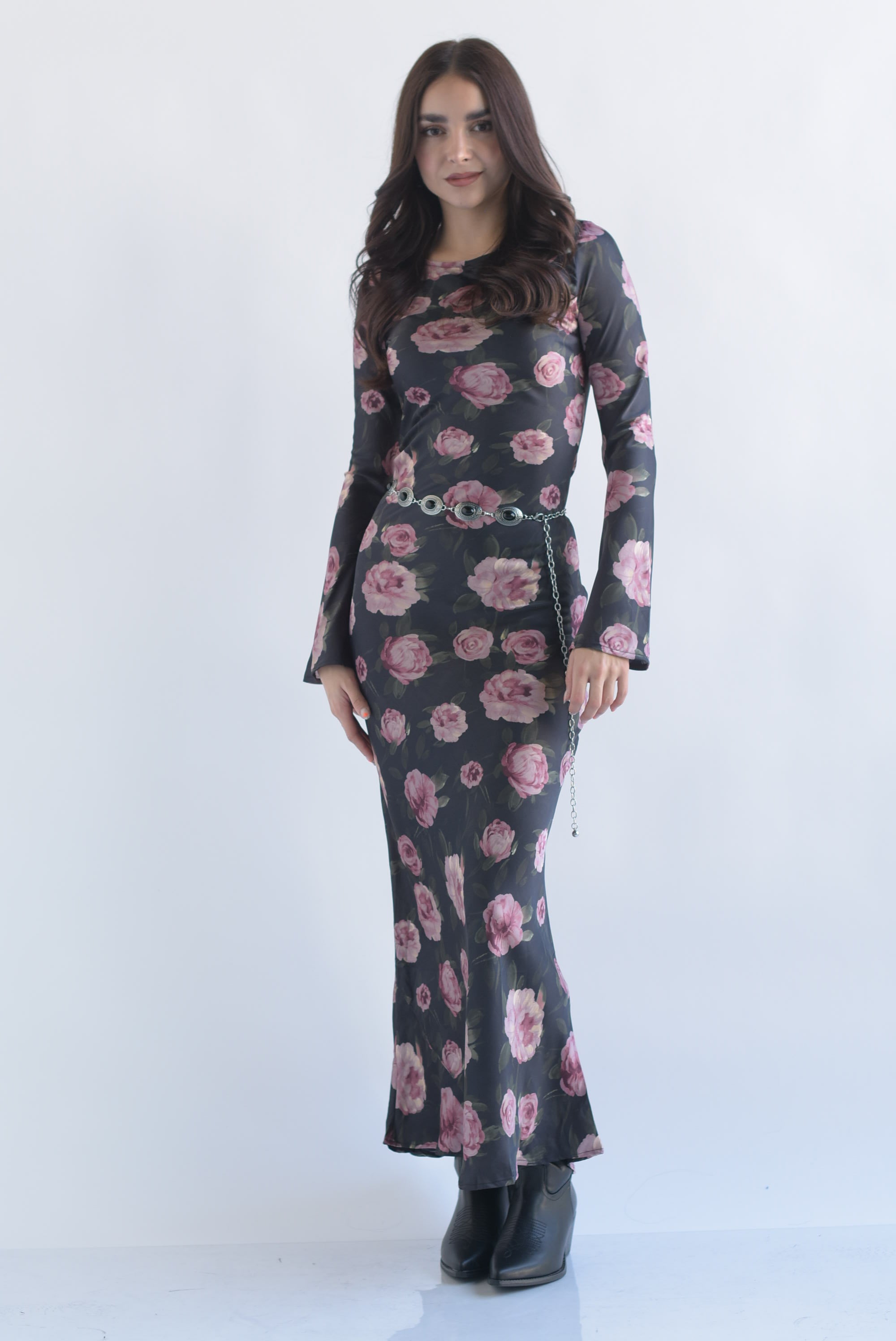 Vestido manga campana flores