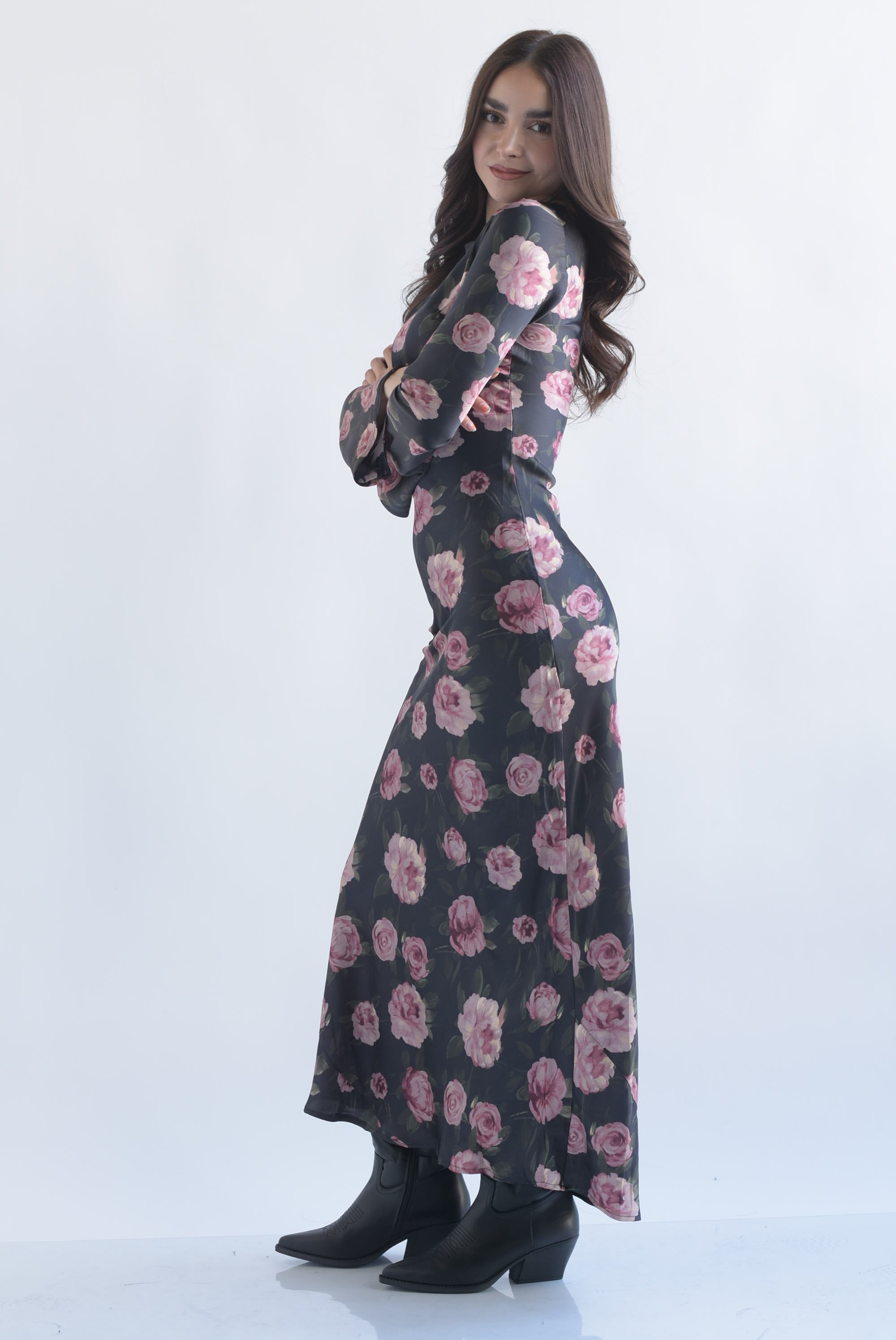 Vestido manga campana flores