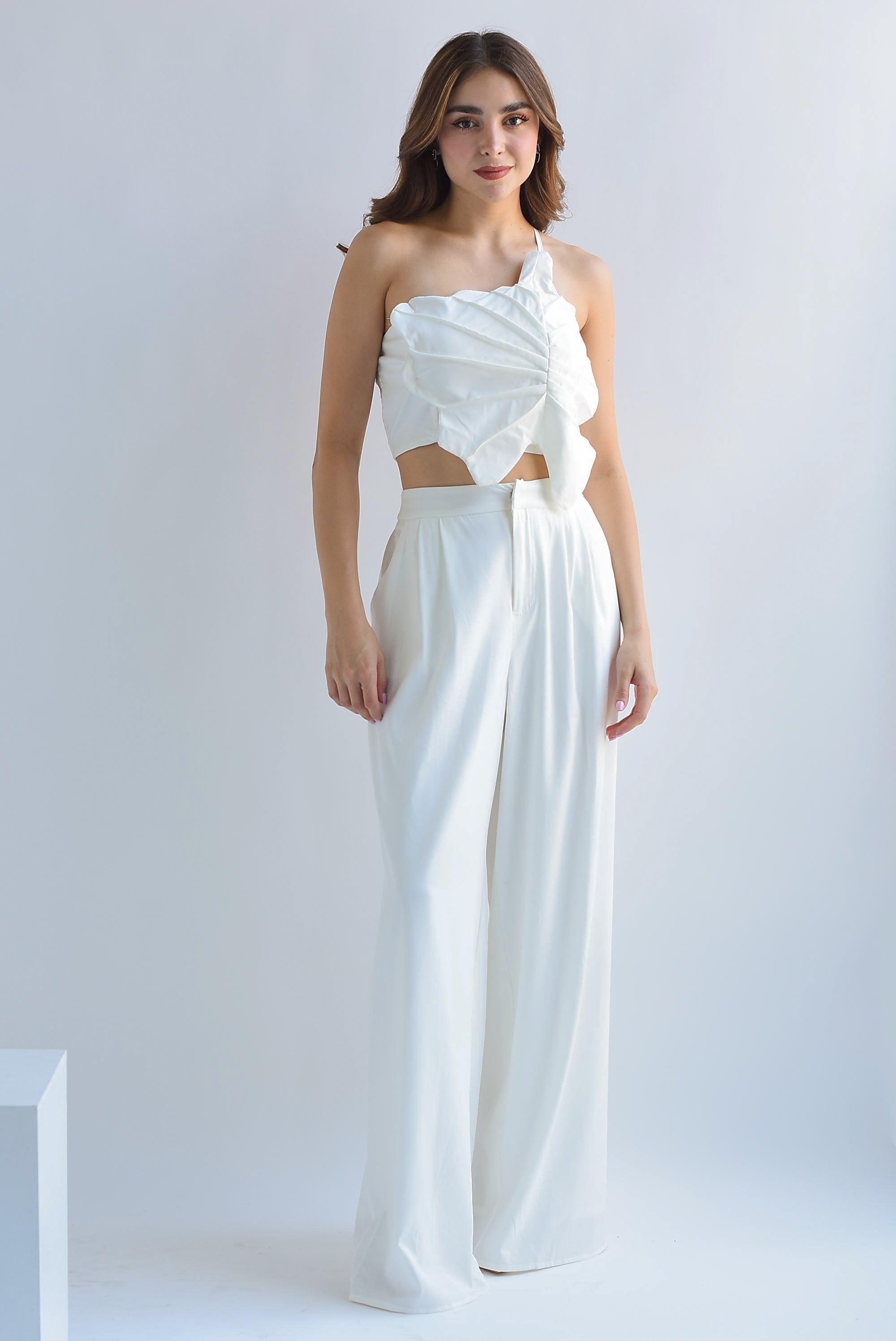 Set Pantalón y Top hoja Blanco