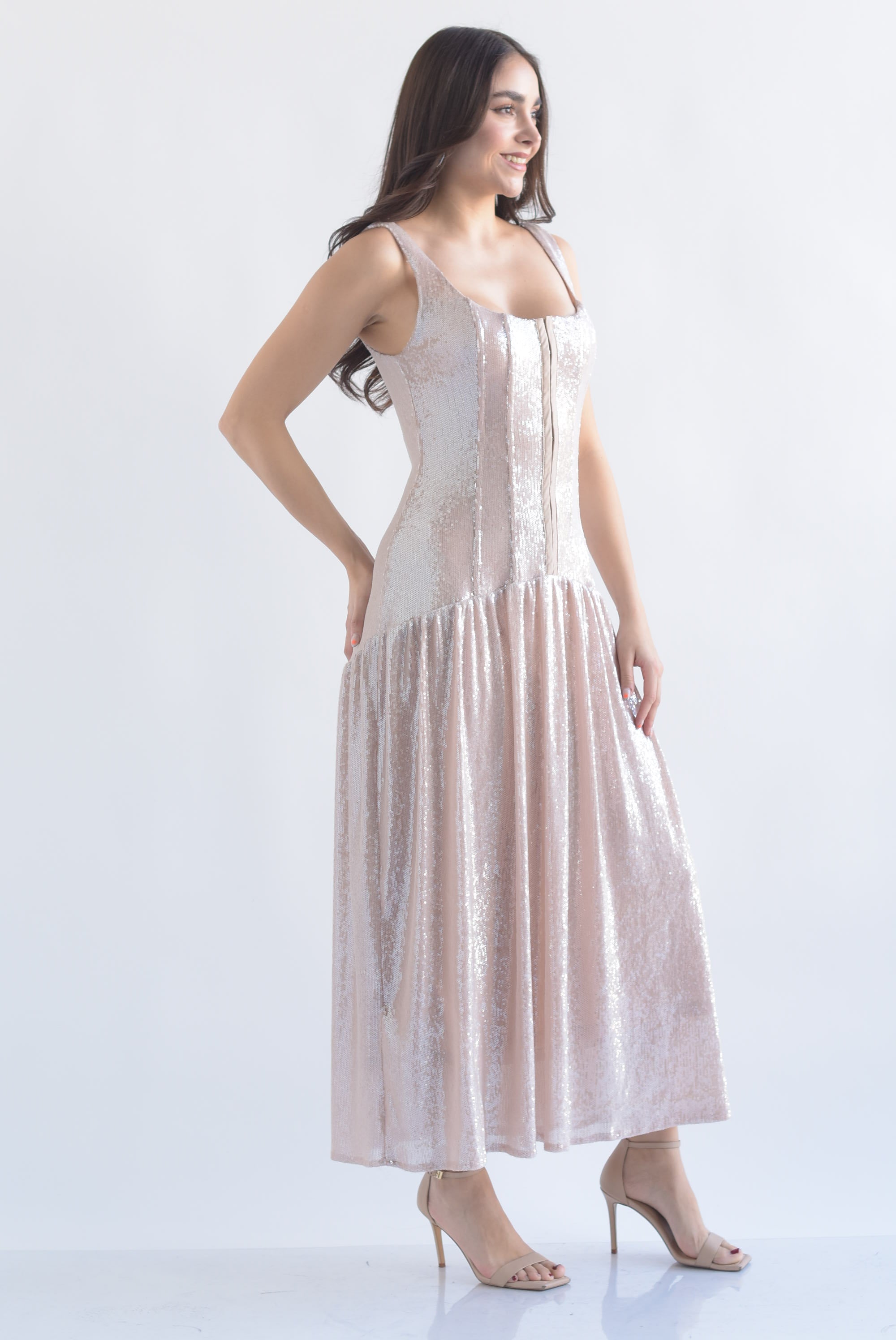 Vestido torso largo lentejuela