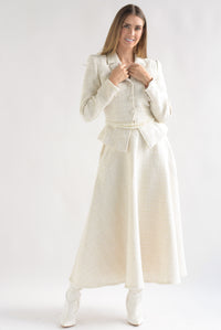 Fashion Styled Set Falda vuelo y Blazer tweed perlas Ivory