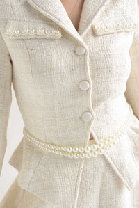 Fashion Styled Set Falda vuelo y Blazer tweed perlas Ivory