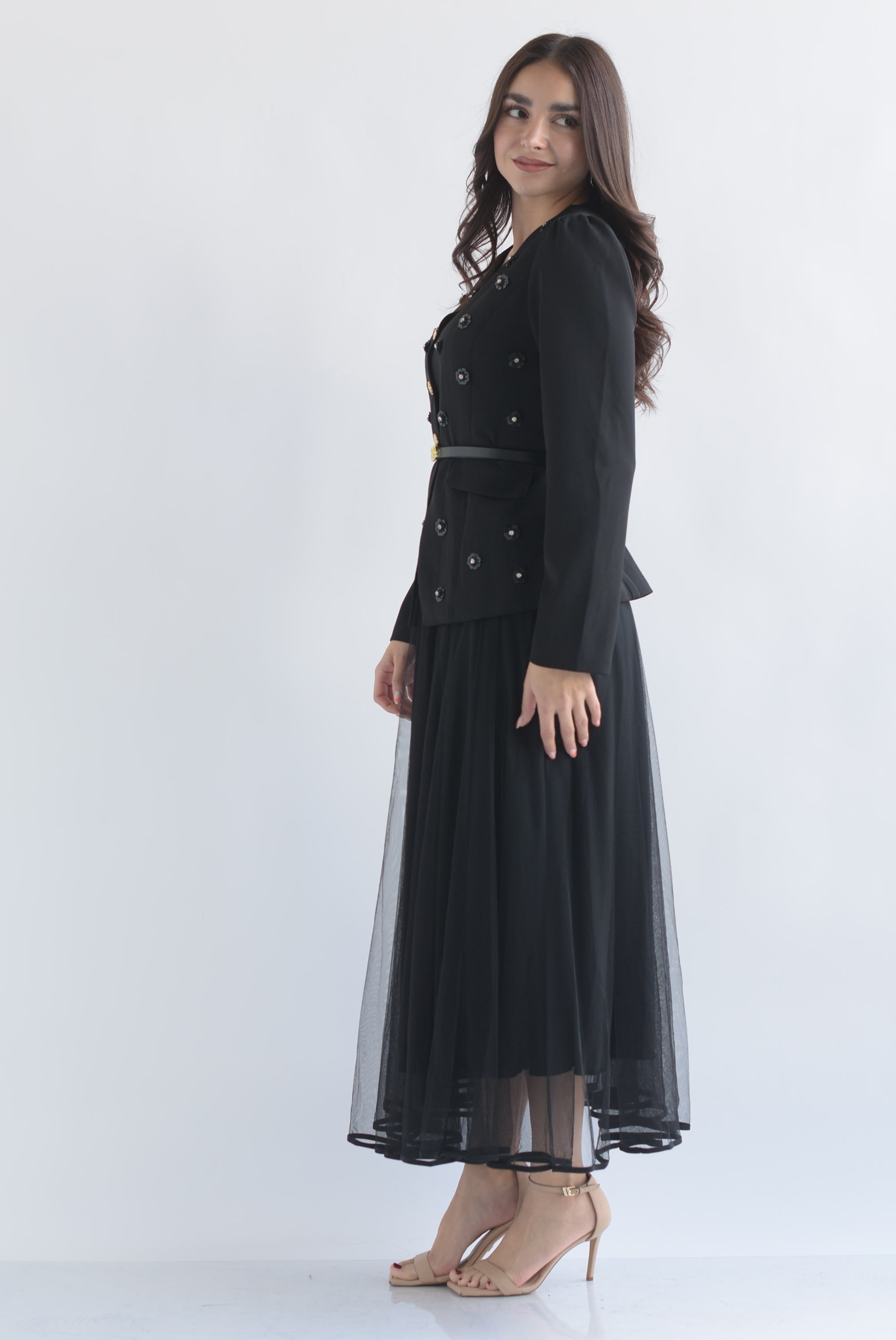 Set Falda tulle y Blazer flores lentejuela