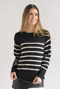 Fashion Styled Sweater ligero líneas Negro
