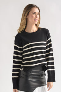 Fashion Styled Sweater ligero líneas Negro