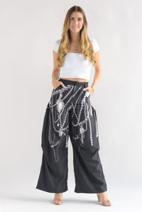 Fashion Styled Pantalón super wide estampado perlas Negro